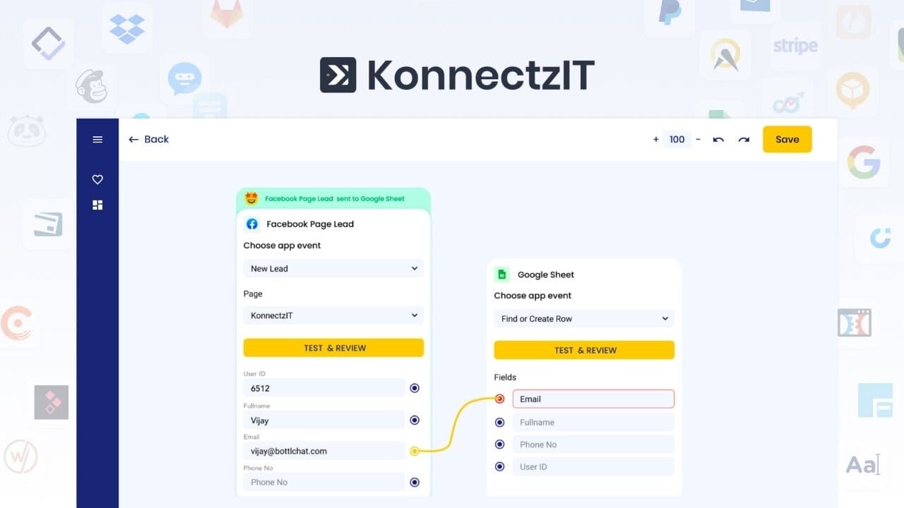 KonnectzIT, le permitirá integrar múltiples aplicaciones web y automatizar su flujo de trabajo para ahorrar tiempo,