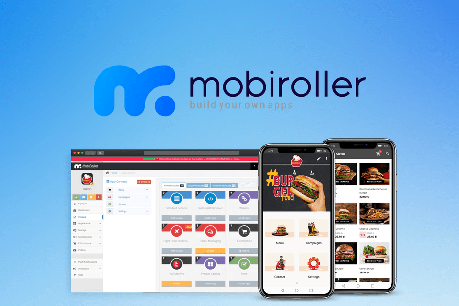 Mobiroller es una plataforma de aplicaciones móviles de autoservicio que le permite crear aplicaciones monetizadas para tiendas de comercio electrónico, restaurantes y más, sin necesidad de experiencia en codificación.